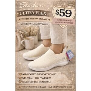 Skechers Ultra Flex Off White Slip On Sneakers Memory Foam 9